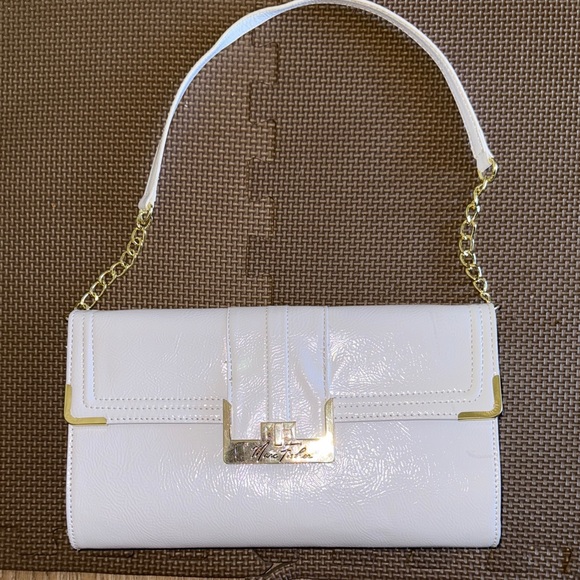 Elegant White Handbag with Gold Accents by Marc Fisher - Picture 1 of 5